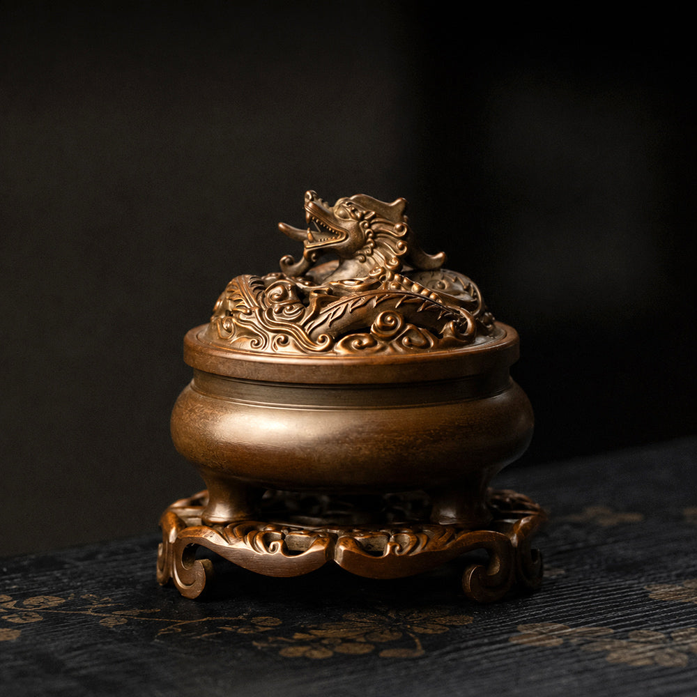 Vintage-Style Solid Dragon Brass Incense Burner
