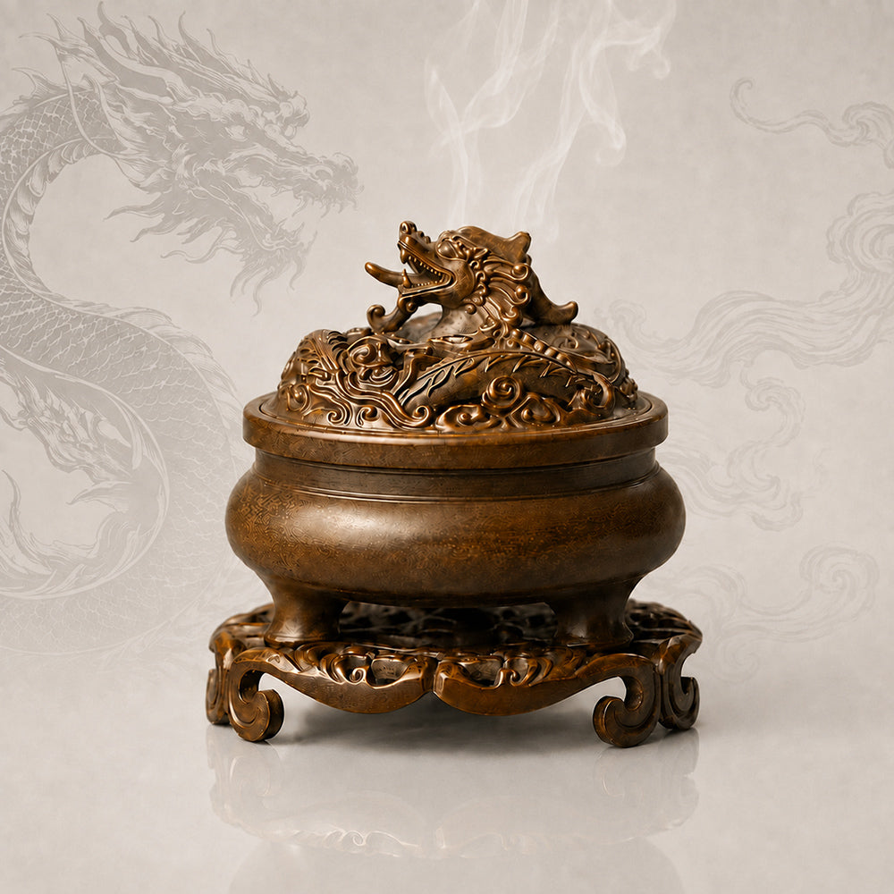 Vintage-Style Solid Dragon Brass Incense Burner