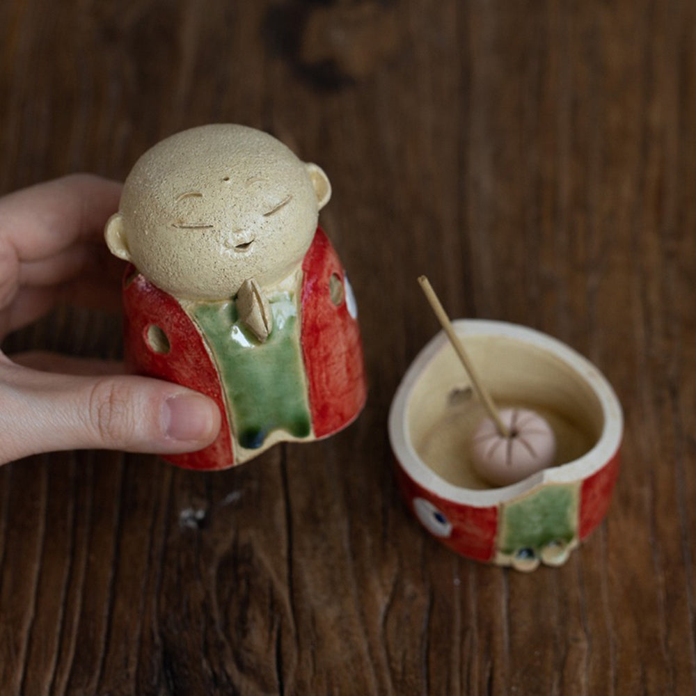 Japanese Jizo-Inspired Ceramic Incense Burner