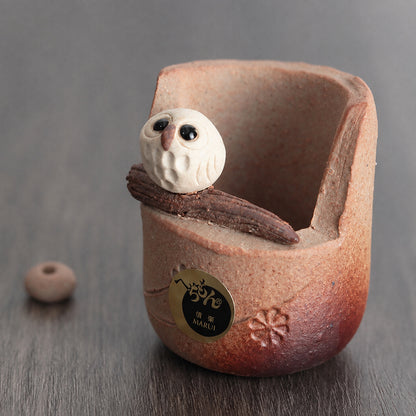 Handmade Clay Japanese Owl Incense Holder
