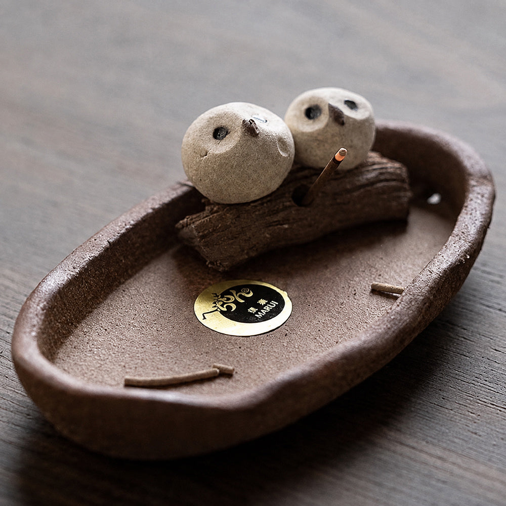 Handmade Clay Japanese Owl Incense Holder