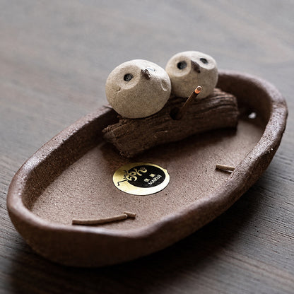 Handmade Clay Japanese Owl Incense Holder