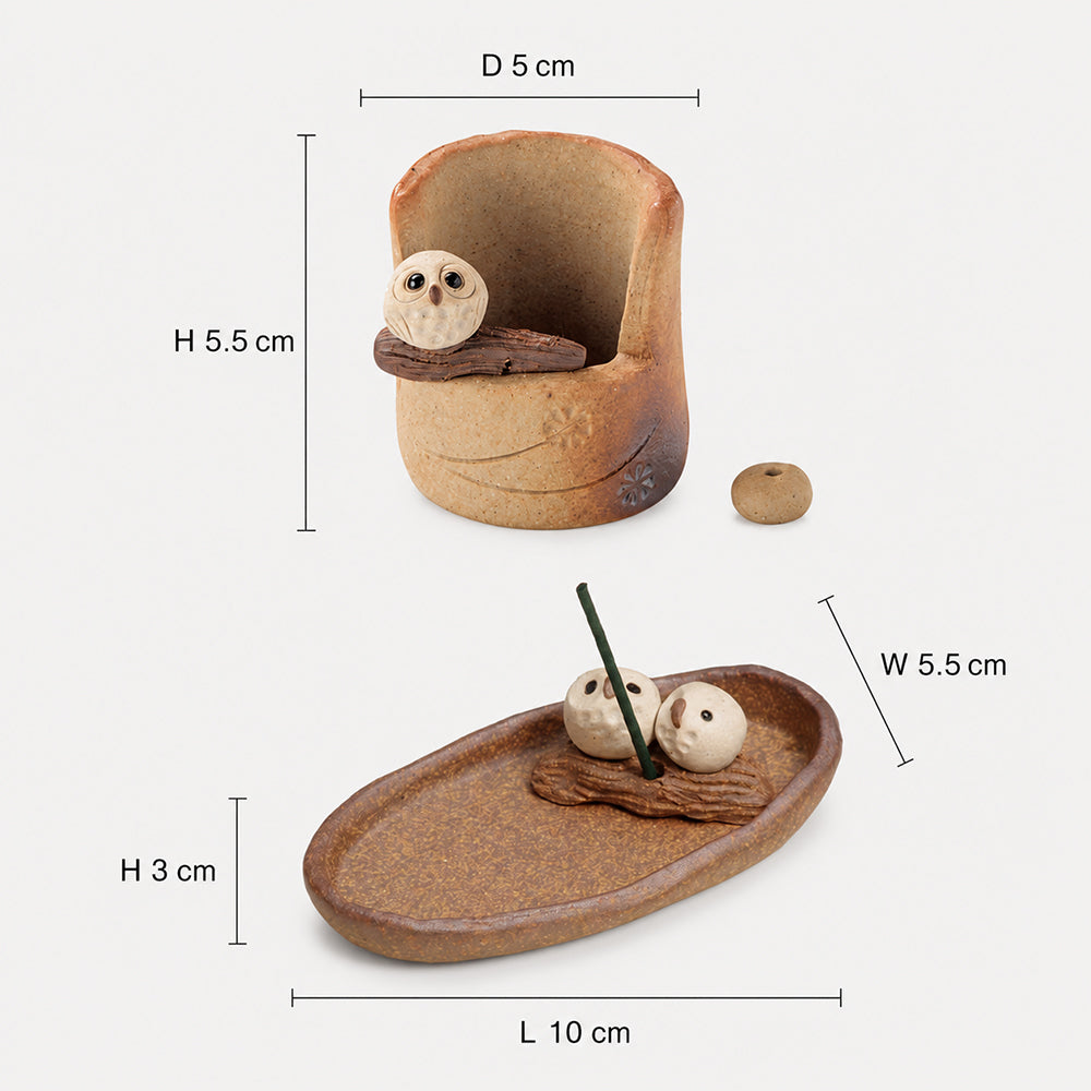 Handmade Clay Japanese Owl Incense Holder
