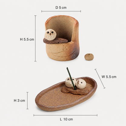 Handmade Clay Japanese Owl Incense Holder