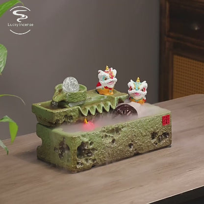 Lucky Lion Ceramic Tabletop Water Fountain