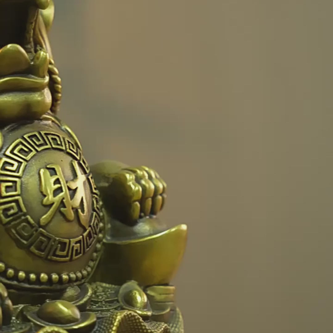 Brass Pixiu Pair Feng Shui Money Bag With Ingots