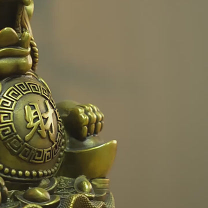 Brass Pixiu Pair Feng Shui Money Bag With Ingots