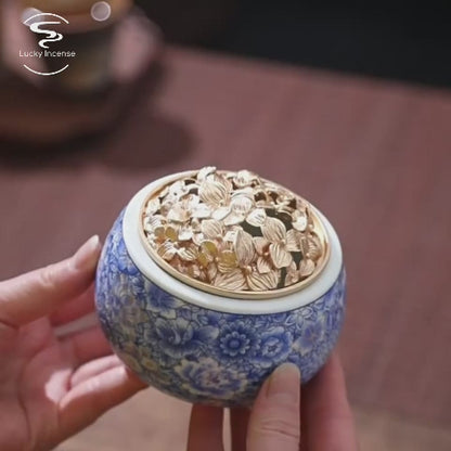 Blue &amp; White Floral Porcelain Incense Burner