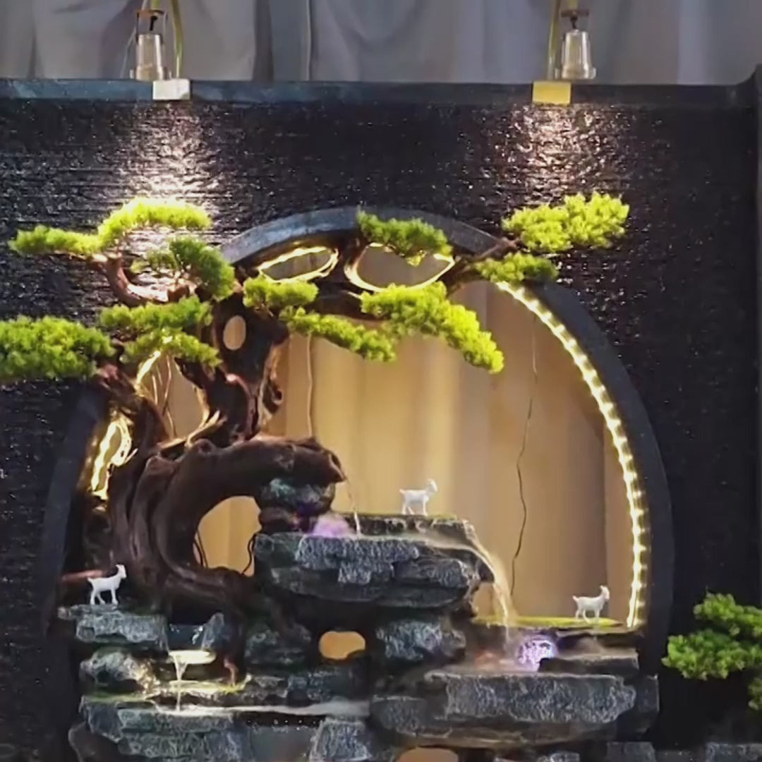 Large Welcome Pine Rockery Flowing Water Waterfall Fountain