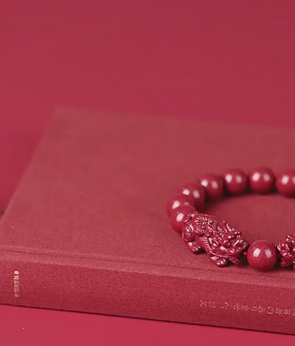 Natural Imperial Sand Cinnabar Beads Pixiu Bracelet
