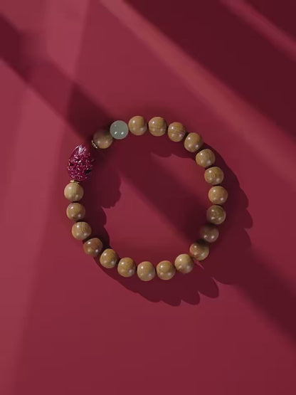 Indian Old Sandalwood Beads Purple Gold Cinnabar Bracelet