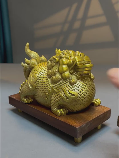 Double Pure Brass Wealth Gathering Pixiu