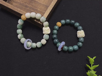 Ivory Nut Dancing Lion Bodhi Beads Bracelet