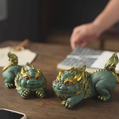 Green Sandstone Coloured Drawing Double Pixiu