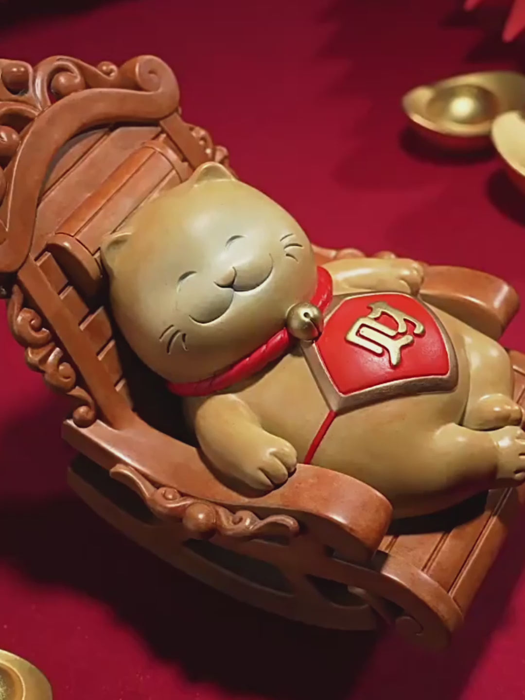Chinese Good Luck Cat With Rocking Chair