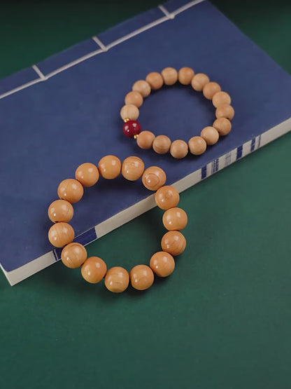 Natural Old Peach Wood Purple Gold Cinnabar Beads Bracelet