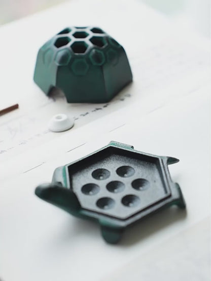 Cast Iron Japanese Incense Burner With Turtle Design