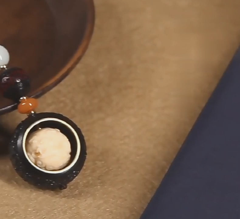 Ebony Wood Pixiu Lucky Coin Keychain Charm