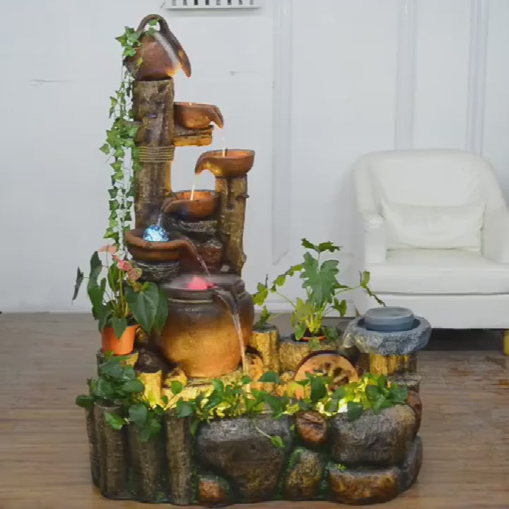 Large Indoor Waterfall With Feng Shui Wheel