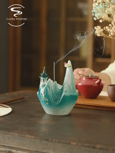 Green Glaze Mountain Dual-Use Incense Burner