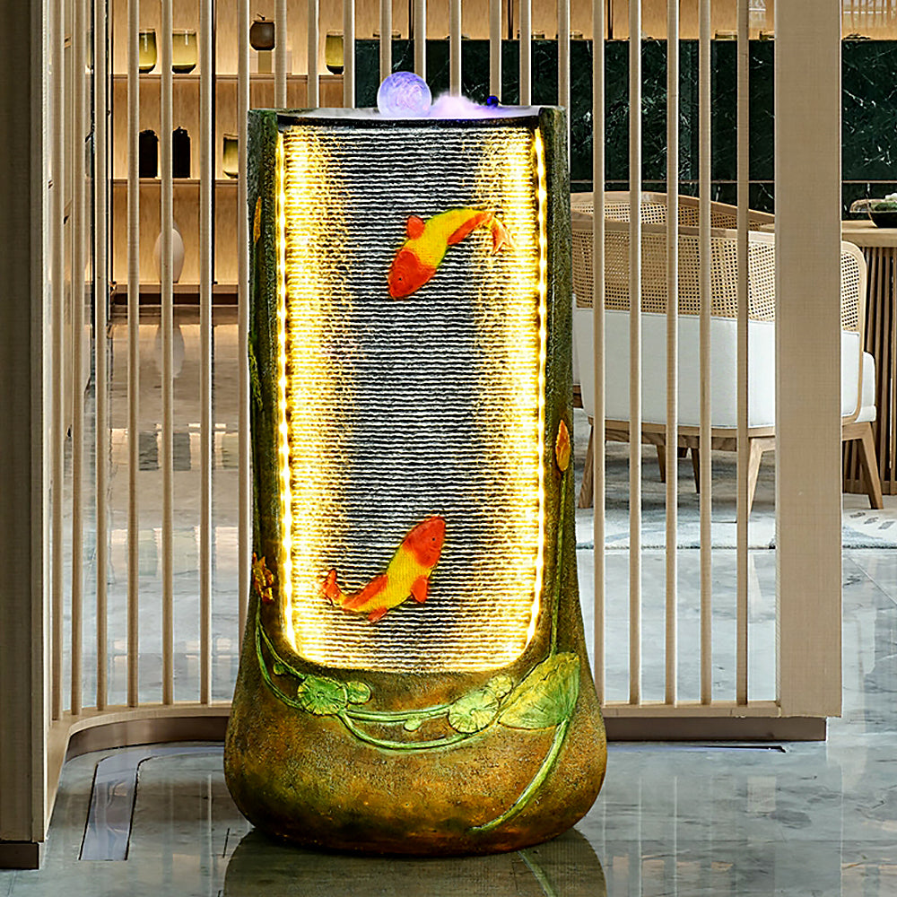 Goldfish And Lotus Flowing Water Indoor Waterfall