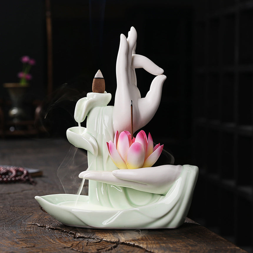 Buddha's Hands Lotus Backflow Incense Burner