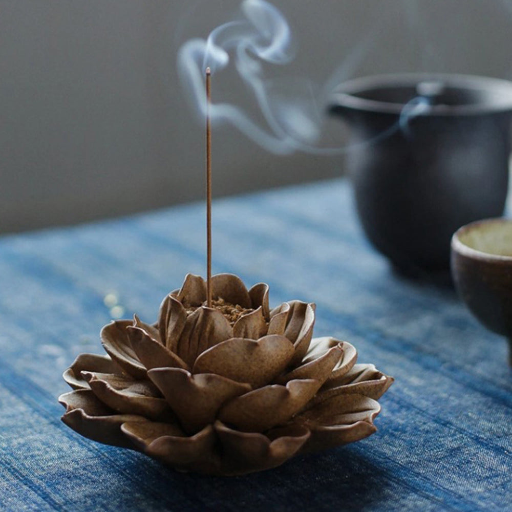 Coarse Pottery Lotus Stick Incense Burner