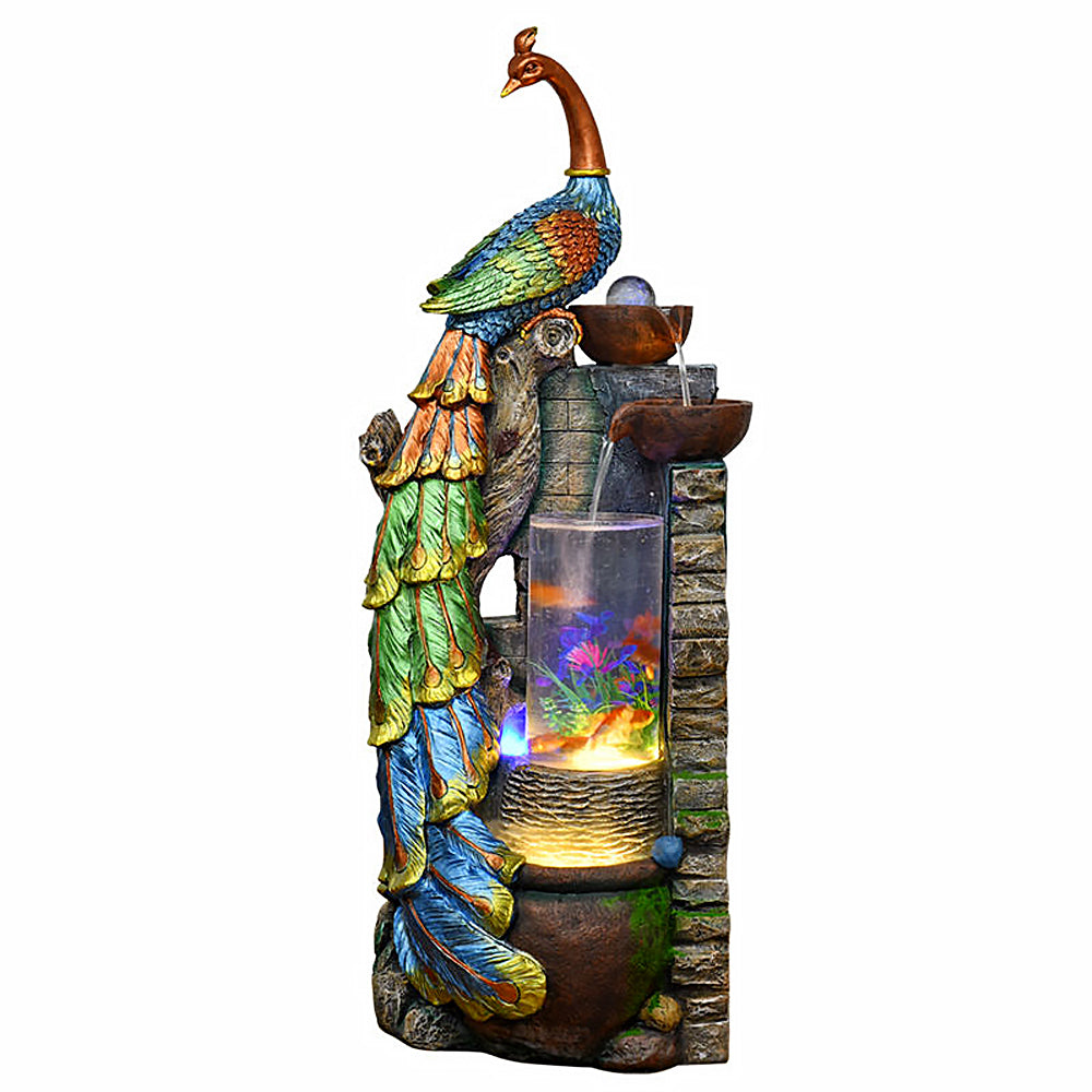 Peacock Rockery Running Water Indoor Waterfall With Fish Tank