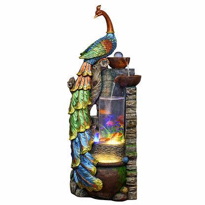 Peacock Rockery Running Water Indoor Waterfall With Fish Tank