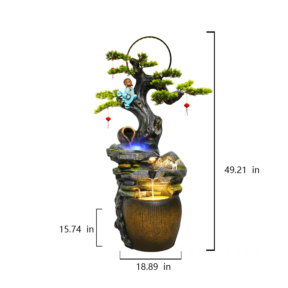 Old Tree Roots Flowing Water Fountain With Led Light Ring