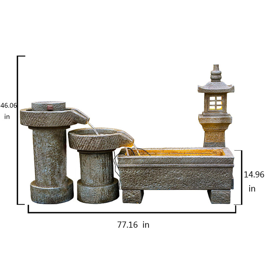 Chinese Stone Mill Water Fountain With Fish Pond