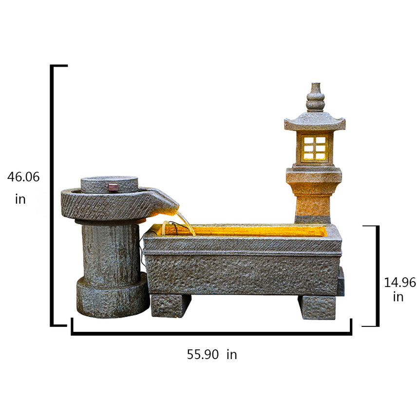 Chinese Stone Mill Water Fountain With Fish Pond