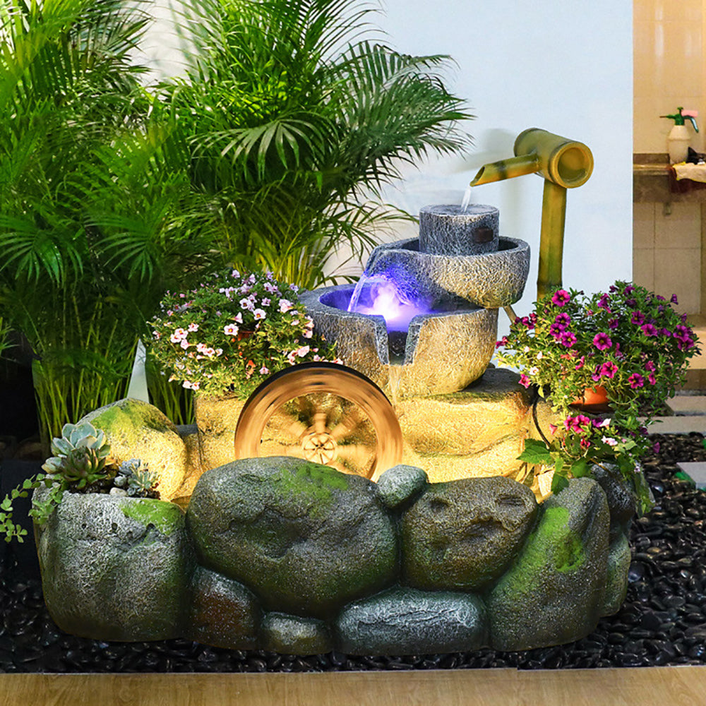 Chinese Style Rock Water Fountain With Fish Pond