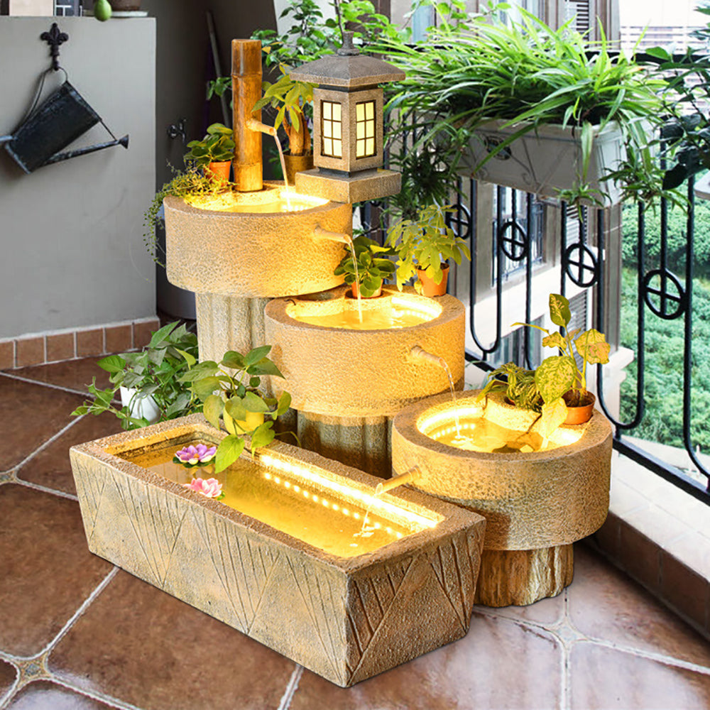 lucky bamboo fountain Japanese Style Pastoral Bamboo Flowing Water Waterfall L 48 cm W 119 cm H 108 cm