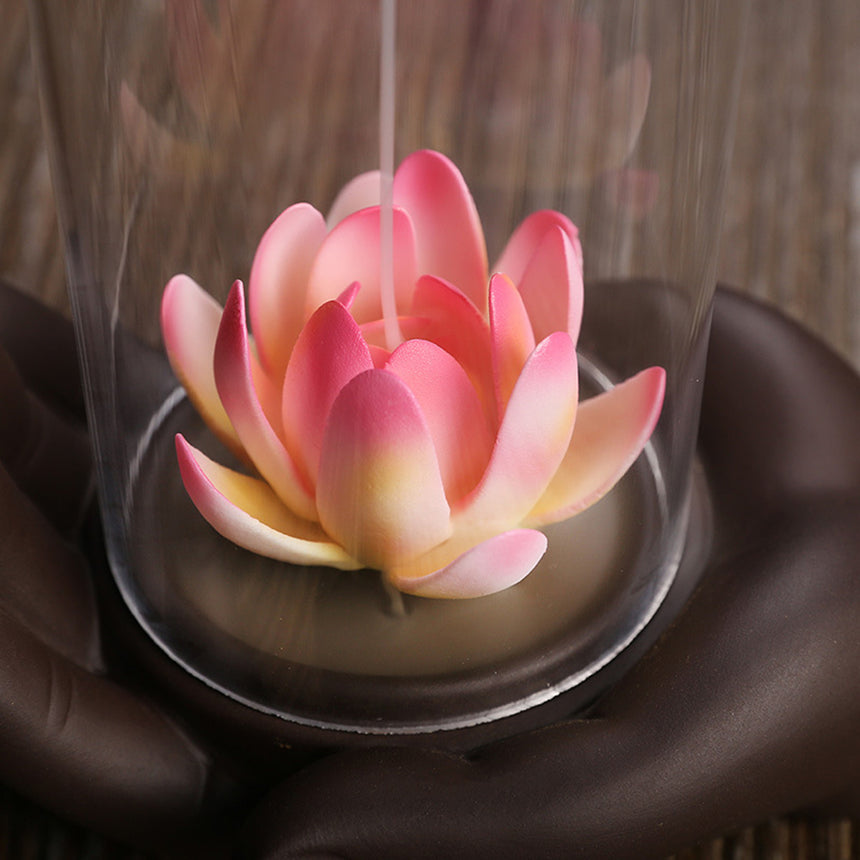 Lotus Flower With Hand Backflow Incense Burner