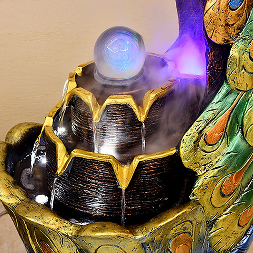 Colorful Peacock Indoor Waterfall With Glass Ball