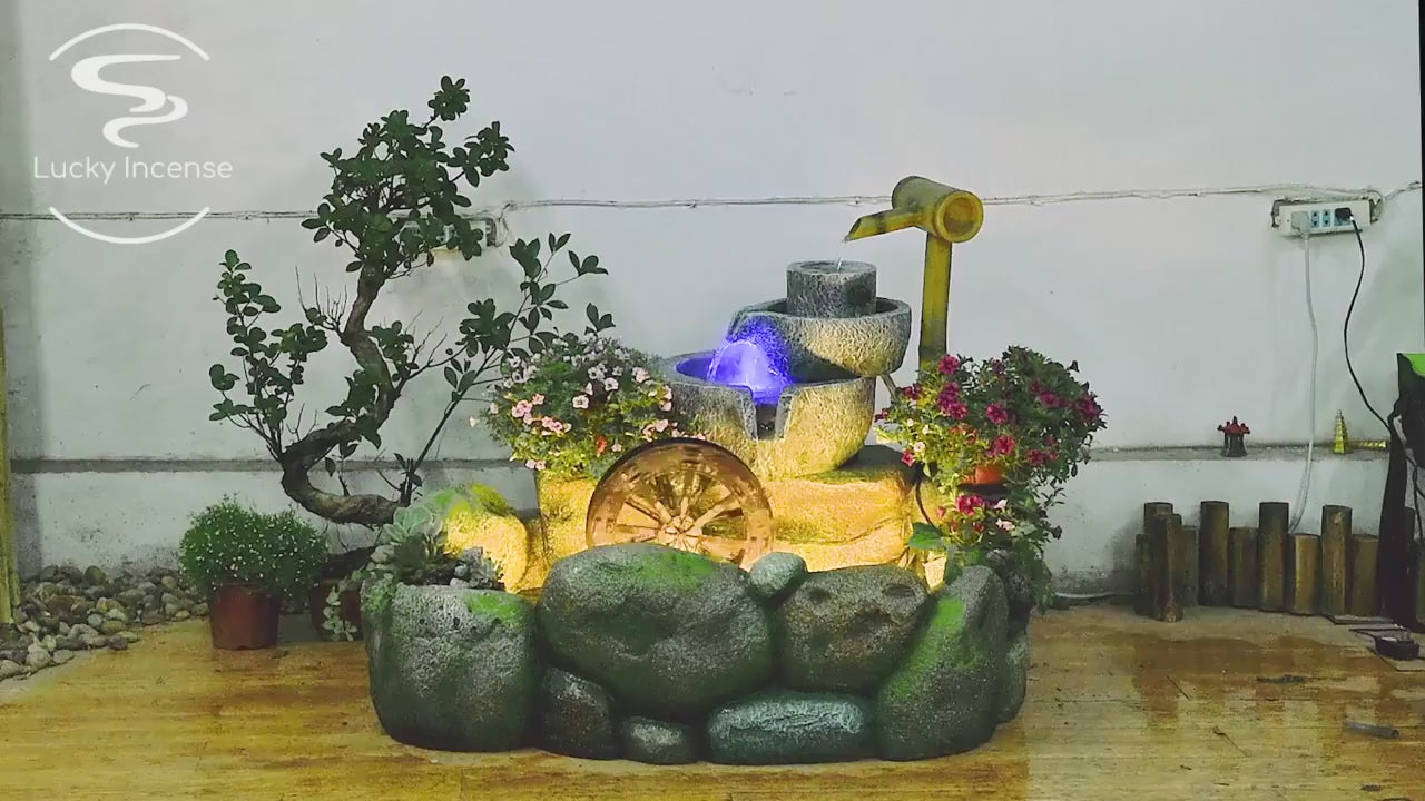 Chinese Style Rock Water Fountain With Fish Pond