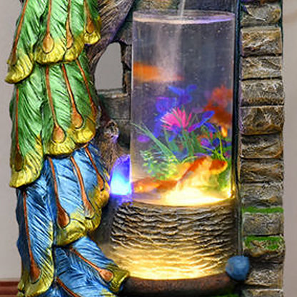 Peacock Rockery Running Water Indoor Waterfall With Fish Tank