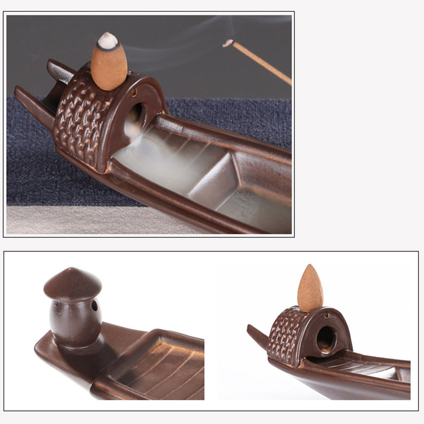 Coarse Pottery Boat Stick Incense Burner