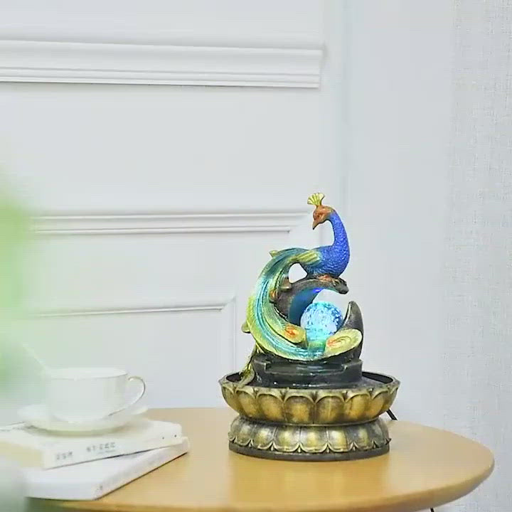 Indoor Peacock Water Fountain With Crystal Ball