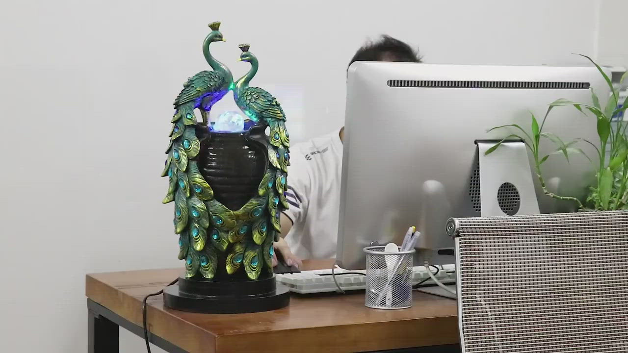 Peacocks Water Fountain With Crystal Ball