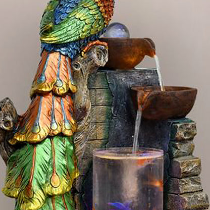 Peacock Rockery Running Water Indoor Waterfall With Fish Tank