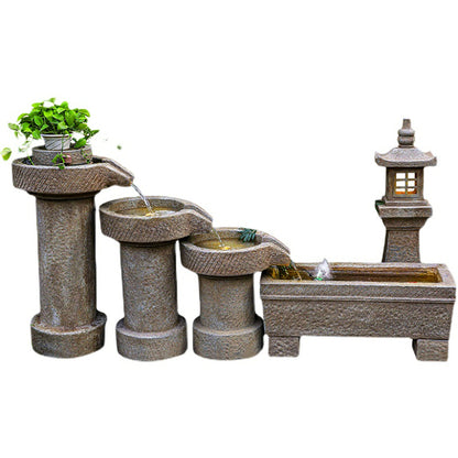 Chinese Stone Mill Water Fountain With Fish Pond