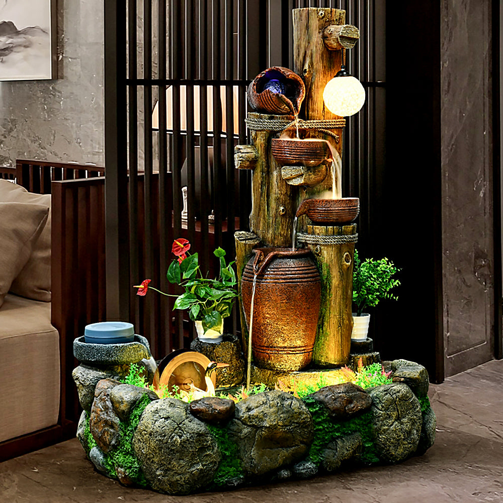 Stone Mill Feng Shui Wheel Indoor Waterfall With Fish Pond