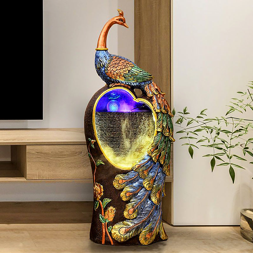 Indoor Waterfall Peacock Floor-Standing Decoration – Lucky Incense