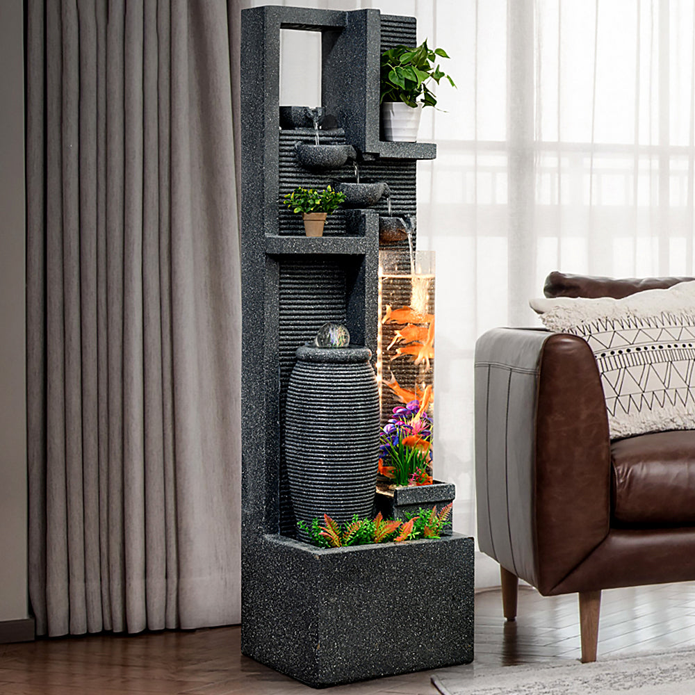 Gray Style Indoor Waterfall With Glass Water Pool