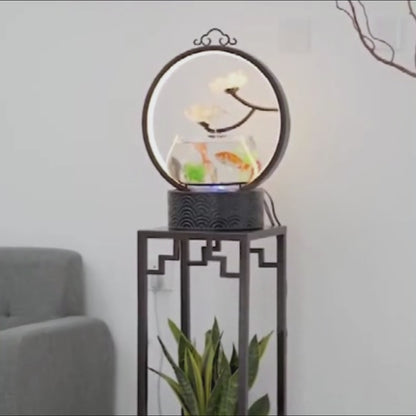 Phnom Penh Lotus Water Fountain With Glass Fish Tank