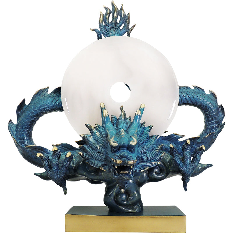 Blue Copper Dragon With White Jade Stone