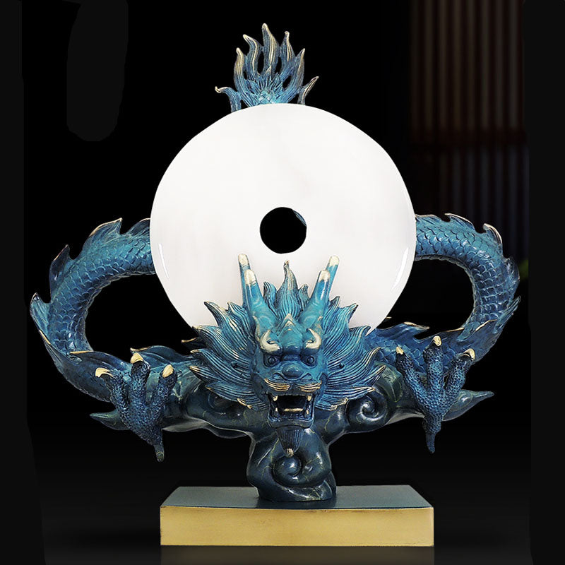 Blue Copper Dragon With White Jade Stone