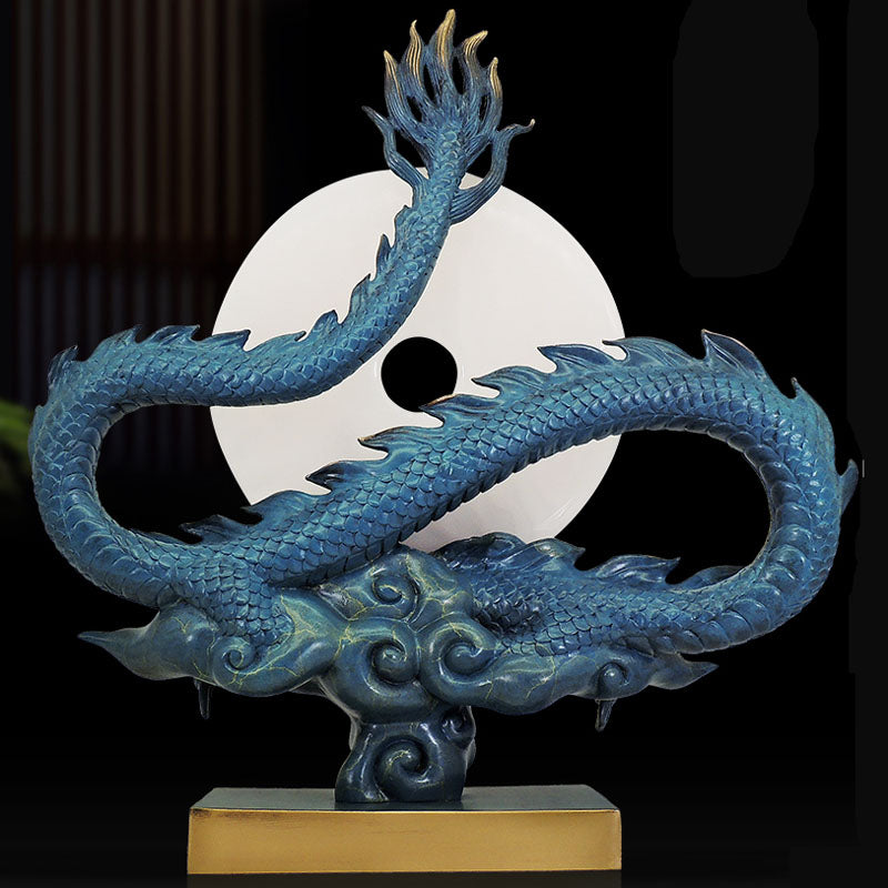 Blue Copper Dragon With White Jade Stone